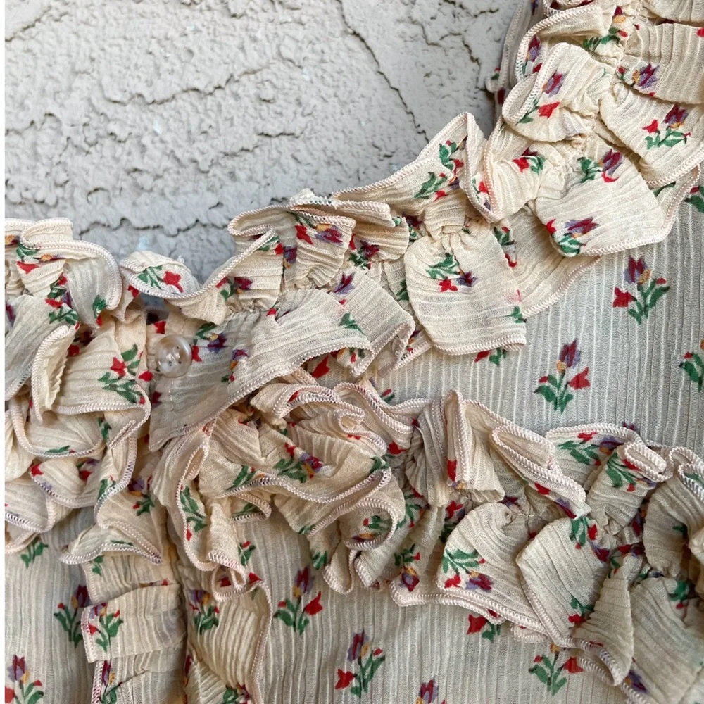 Sezane Floral Ruffle Blouse - Cream and Pink - Picture 6 of 16